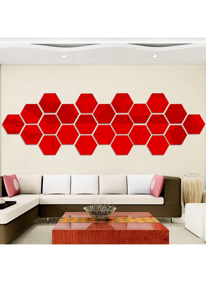 12 Piece 3D Hexagon Acrylic Mirror Wall Stickers Red - Image 3