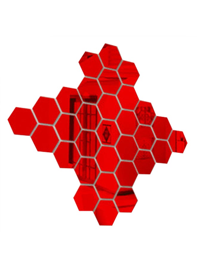 12 Piece 3D Hexagon Acrylic Mirror Wall Stickers Red - Image 1