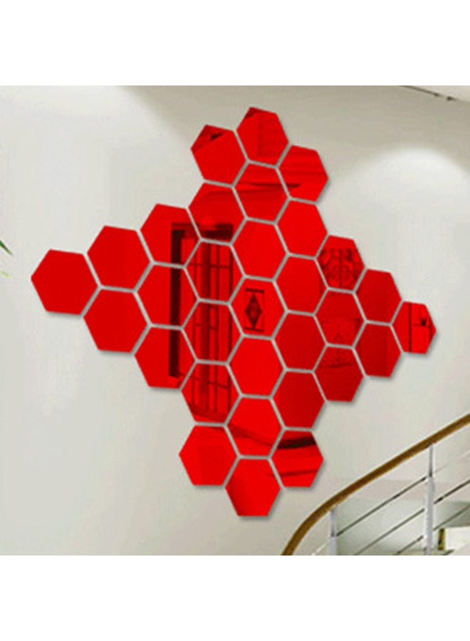 12 Piece 3D Hexagon Acrylic Mirror Wall Stickers Red - Image 2