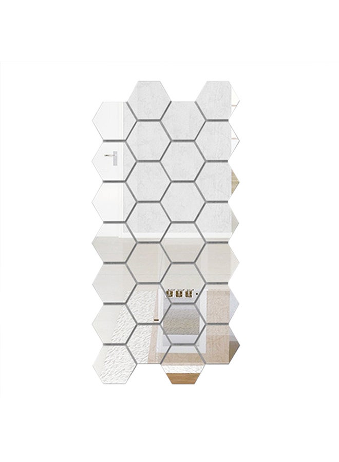 12 قطعة من ملصقات جدارية عاكسة ثلاثية الأبعاد بشكل سداسي فضي 18.4x18.4سم - Image 1