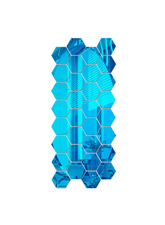 12 Piece 3D Hexagon Acrylic Mirror Wall Stickers Blue 12.6x12.6cm  - Image 1