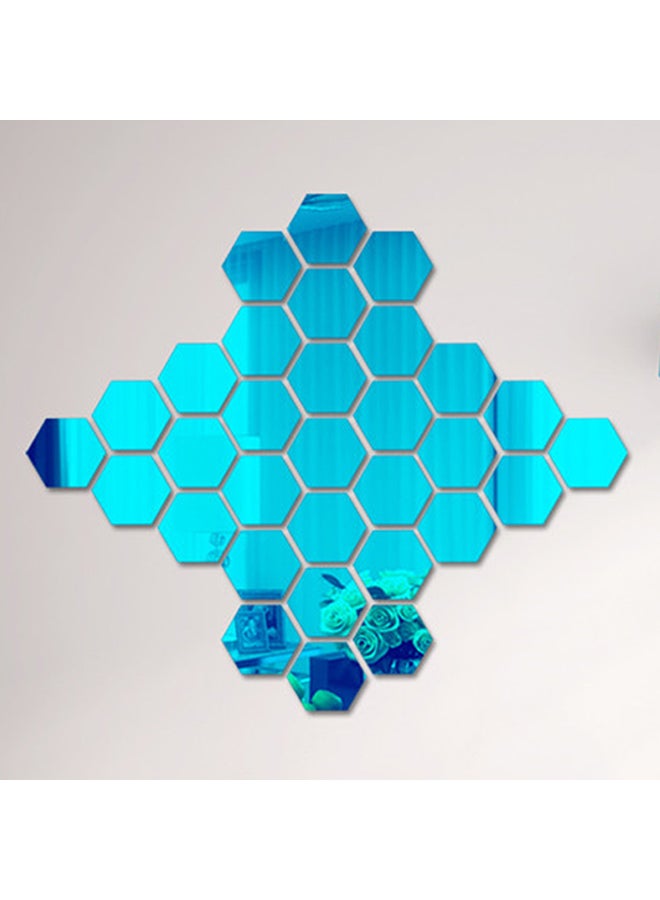 12 Piece 3D Hexagon Acrylic Mirror Wall Stickers Blue 12.6x12.6cm  - Image 2