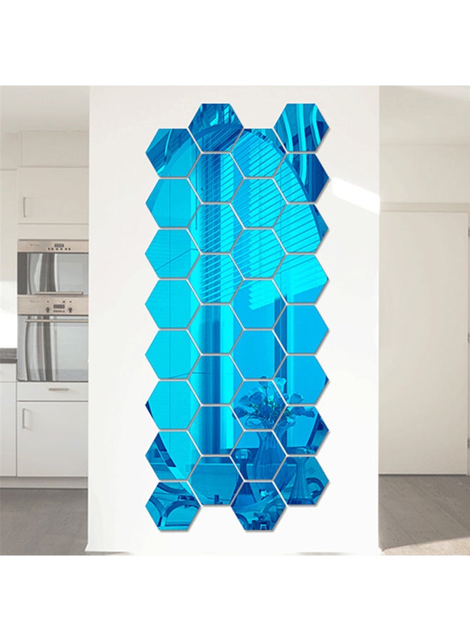 12 Piece 3D Hexagon Acrylic Mirror Wall Stickers Blue 12.6x12.6cm  - Image 3