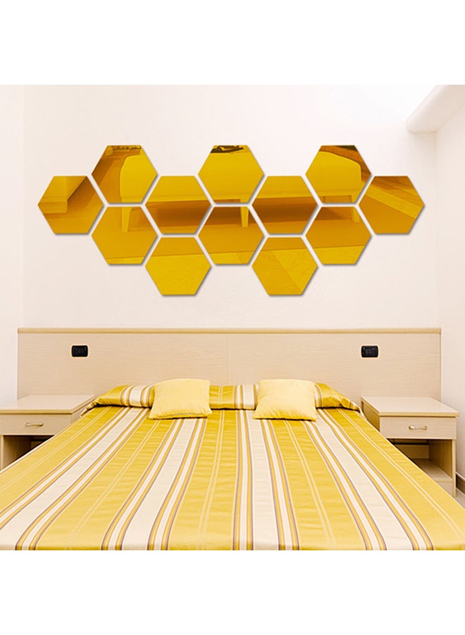 12 Piece 3D Hexagon Acrylic Mirror Wall Stickers Gold 12.6x12.6centimeter - Image 3