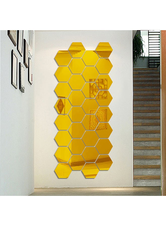 12 Piece 3D Hexagon Acrylic Mirror Wall Stickers Gold 12.6x12.6centimeter - Image 2