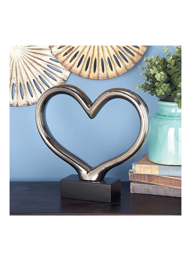 DECO Ceramic Heart Figurine Silver/Black