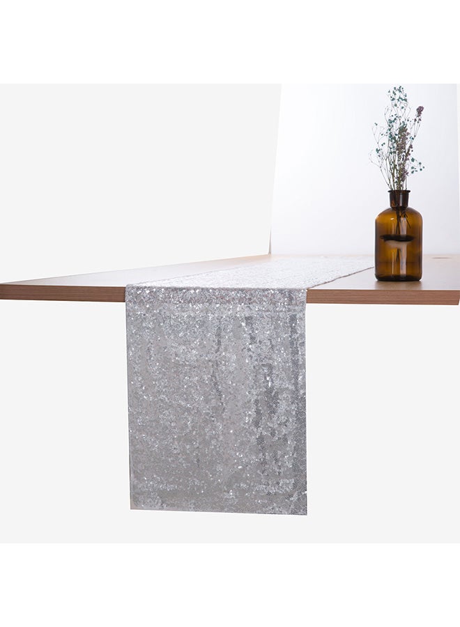Sparkly Sequined Table Runner Silver - Image 2
