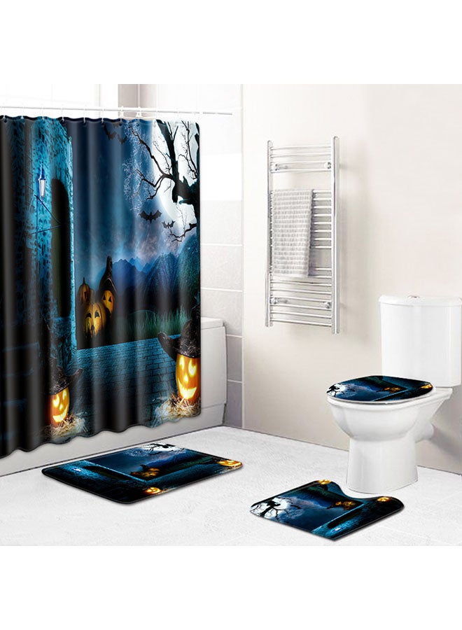4-Piece Printed Curtain Set Blue/Black/Yellow  - Image 2