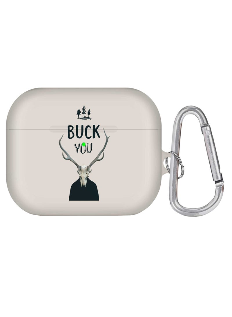 غطاء حماية لسماعة إيربادز برو بطبعة عبارة "Buck You" مع حلقة تعليق بيج/ أسود/ فضي