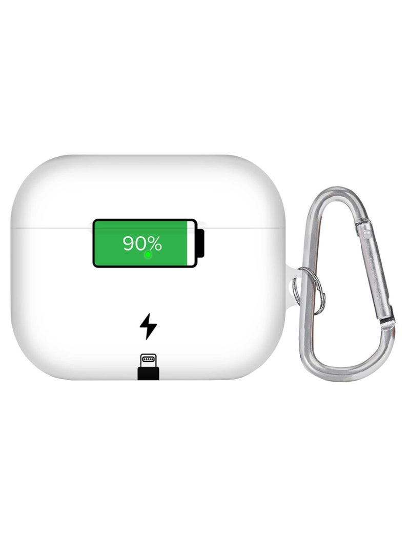 حافظة برو لآيربودز مطبوع عليها صورة شحن بطارية ومزودة بحلقة بقفل زنبركي أبيض/ أخضر/ فضي