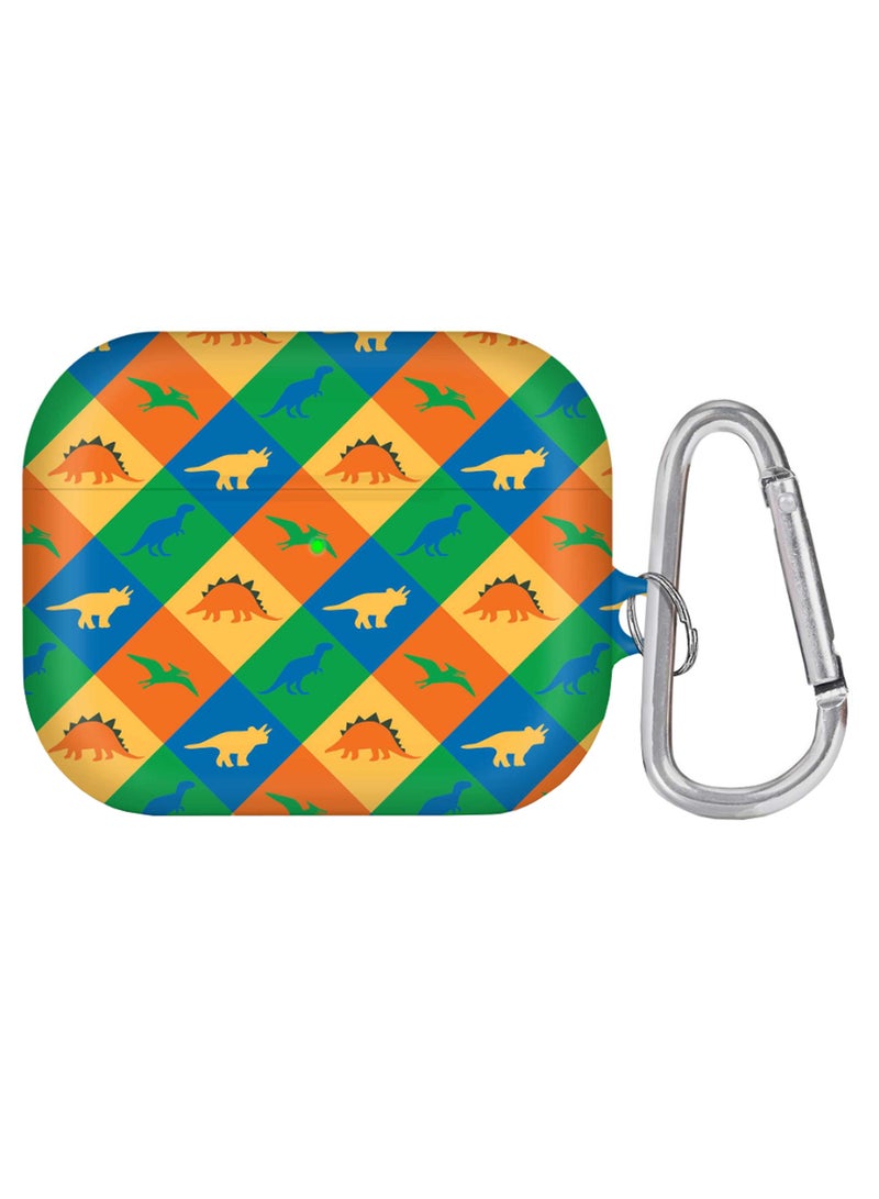 ستايلايزد حافظة برو لآيربودز مطبوع عليها صور ديناصورات ومزودة بحلقة بقفل زنبركي متعدد الألوان