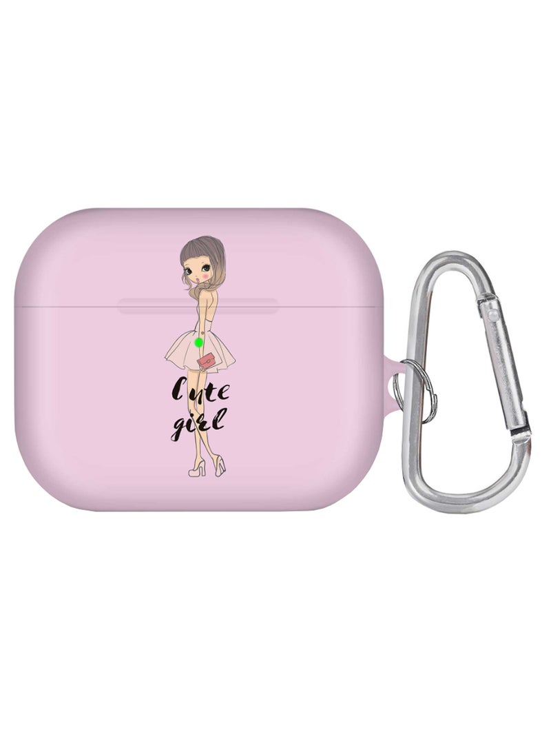 ستايلايزد حافظة برو لآيربودز مطبوع عليها صورة فتاة لطيفة وعبارة "Cute Girl" ومزودة بحلقة بقفل زنبركي متعدد الألوان