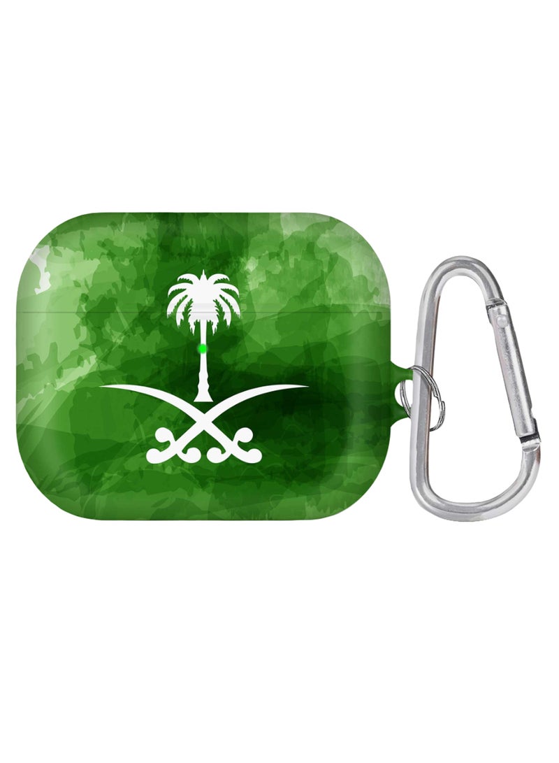 ستايلايزد غطاء حماية لسماعات آيربودز برو بتصميم مطبوع مزود بحلقة ذات قفل زنبركي أخضر/أبيض