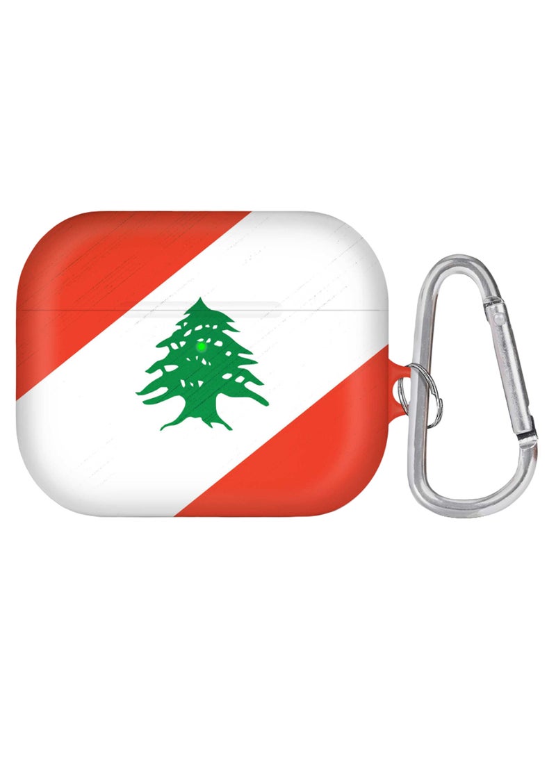 حافظة لسماعات آيربودز برو مزودة بحلقة بقفل زنبركي بطبعة علم لبنان متعدد الألوان