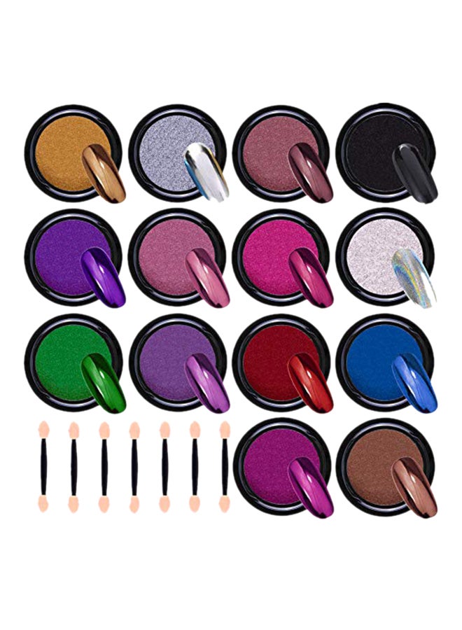 علبة مسحوق كروم لتزيين الأظافر مكونة من 14 لون . متعدد الألوان