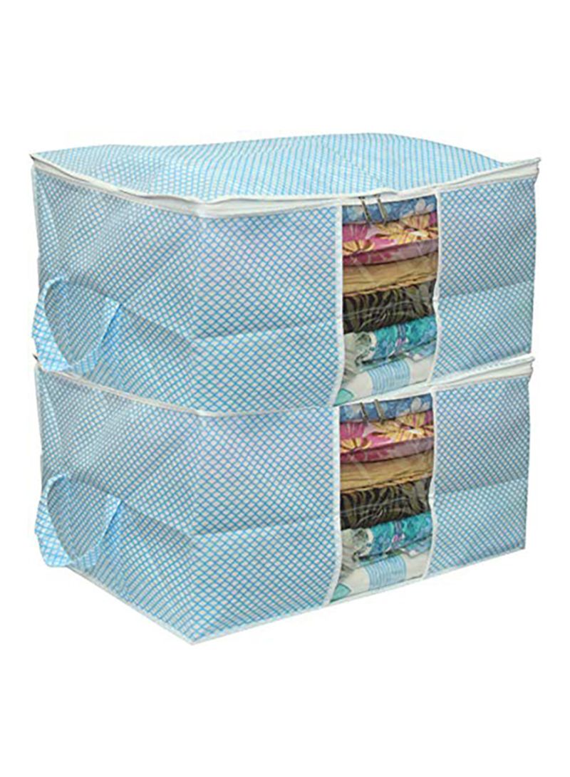 Kuber Industries 2 Piece Big Underbed Storage Bag Set Blue/White 