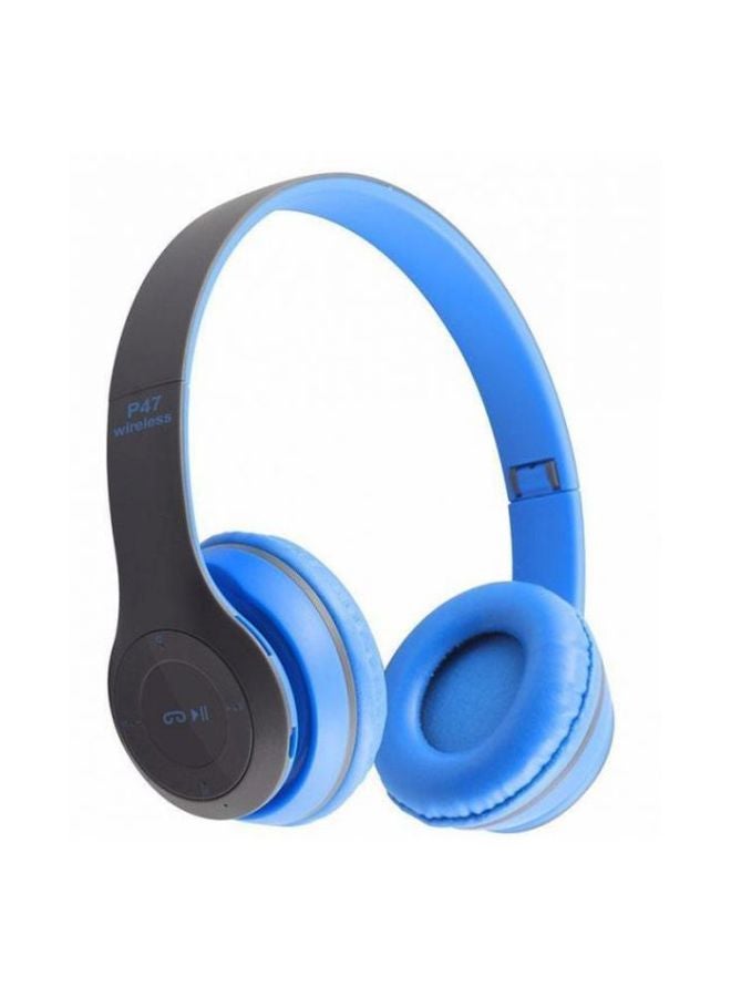 سماعة رأس لاسلكية على الأذن الأسود / الأزرق