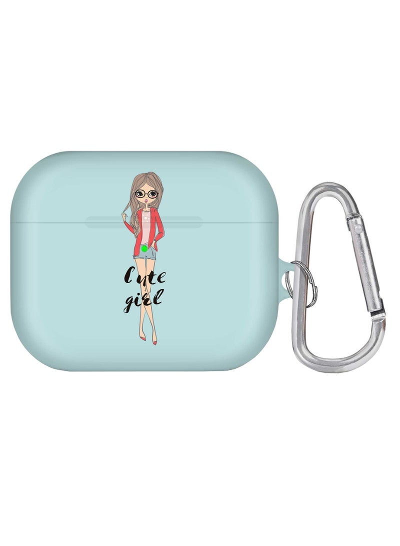 ستايلايزد حافظة حماية بطبعة فتاة جميلة حالمة ومزودة بمشبك ذي قفل زنبركي، لسماعة آيربودز برو متعدد الألوان