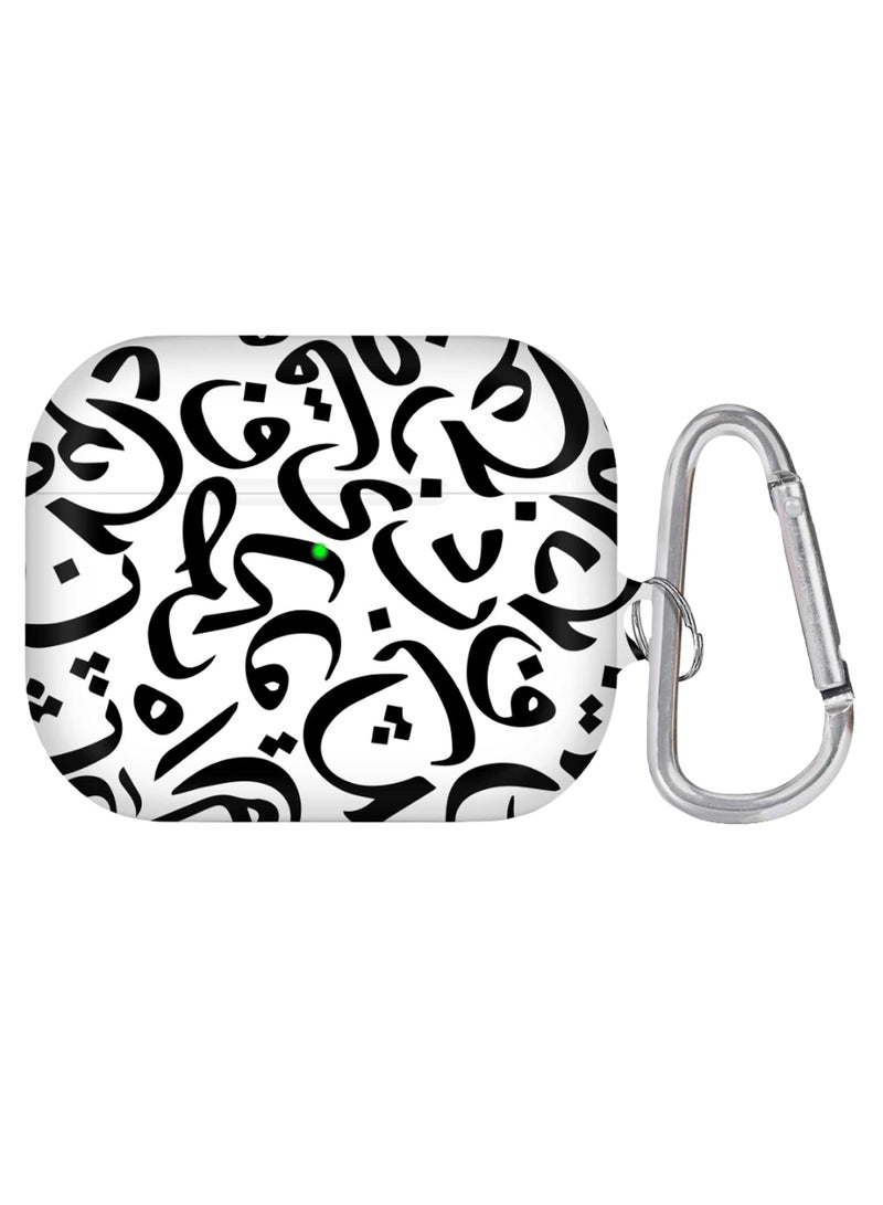 ستايلايزد حافظة لسماعات آيربودز برو مزودة بحلقة بقفل زنبركي بطبعة الحروف العربية الثمينة أسود / أبيض/ فضي