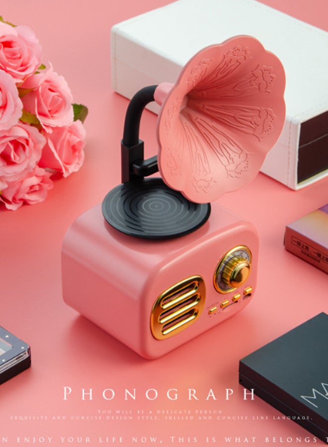 مكبر صوت لاسلكي بتصميم جراموفون يعمل بالبلوتوث وردي / ذهبي/ أسود - Image 2