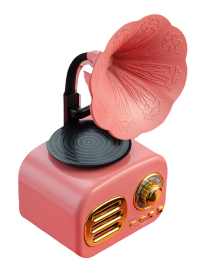 مكبر صوت لاسلكي بتصميم جراموفون يعمل بالبلوتوث وردي / ذهبي/ أسود - Image 1