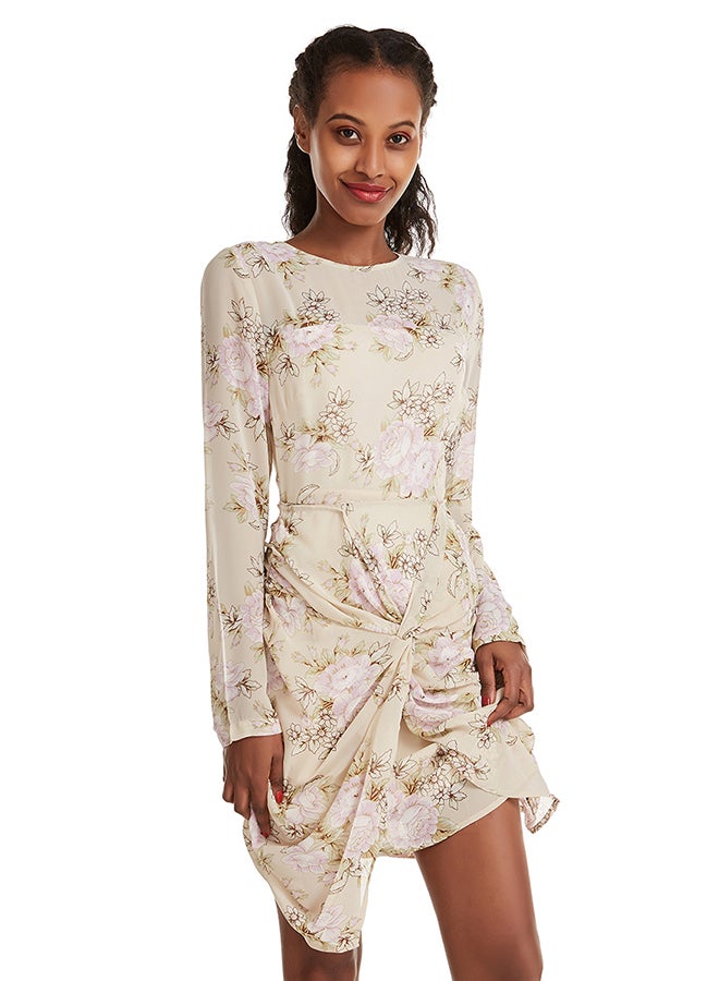 Hanyimidoo - Printed Mini Dress Beige - Image 1