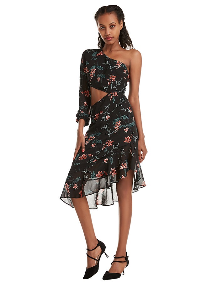 Hanyimidoo Floral Print Strapless Sleeves Mini Dress Black/Brown/Green - Image 1