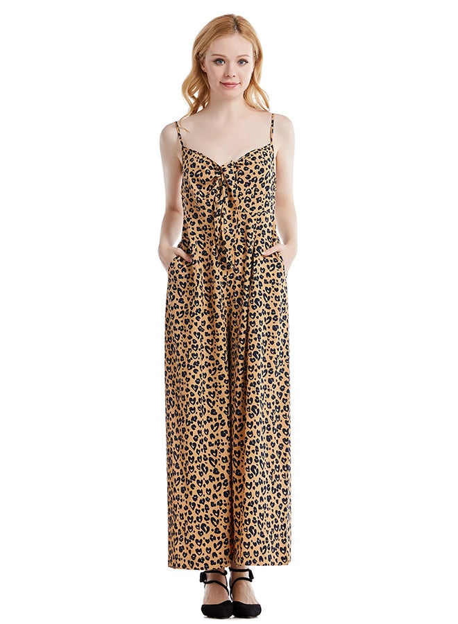 Hanyimidoo Printed Suspender Jumpsuit Camel/Black - Image 1