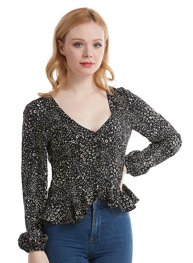 Hanyimidoo Printed Long Sleeves Top Black - Image 1