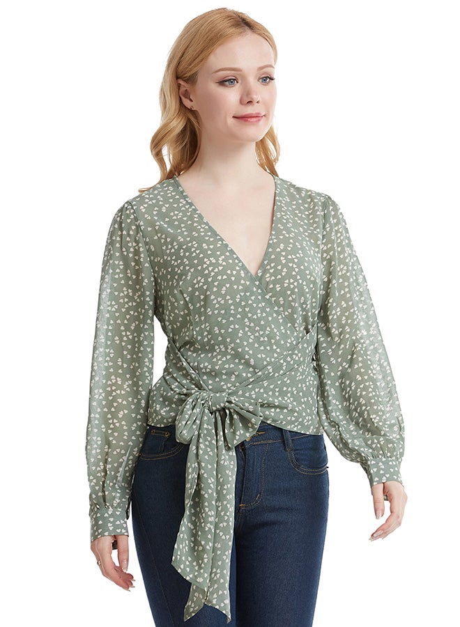 Hanyimidoo Printed Long Sleeves Top Green/White - Image 1