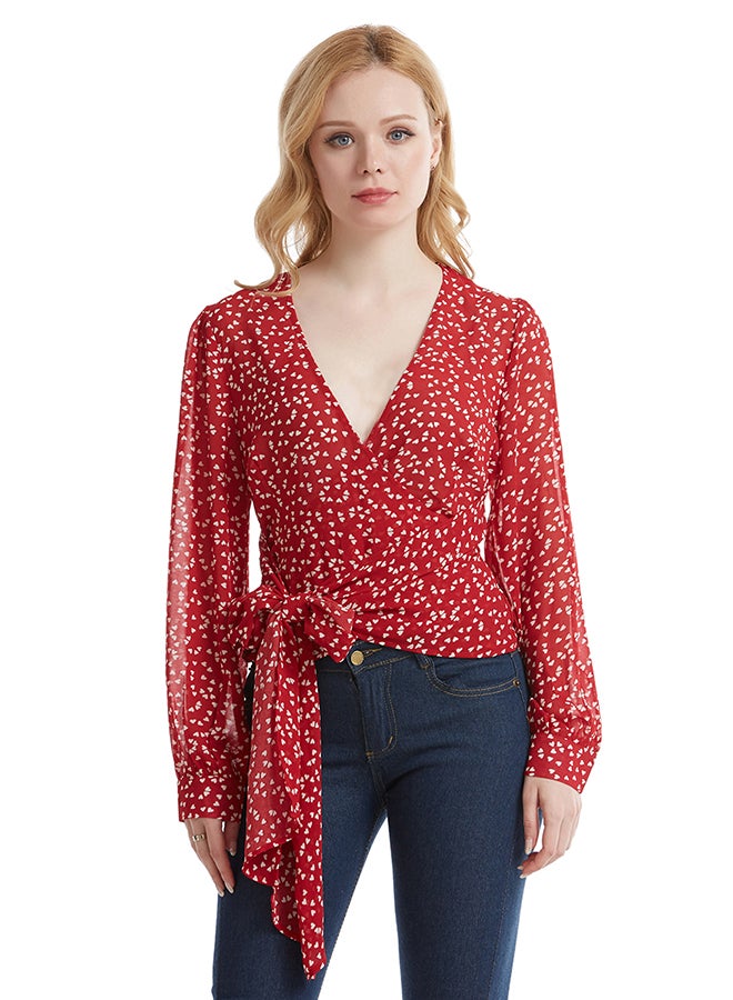 Hanyimidoo Long Slevee Printed Top Red - Image 1