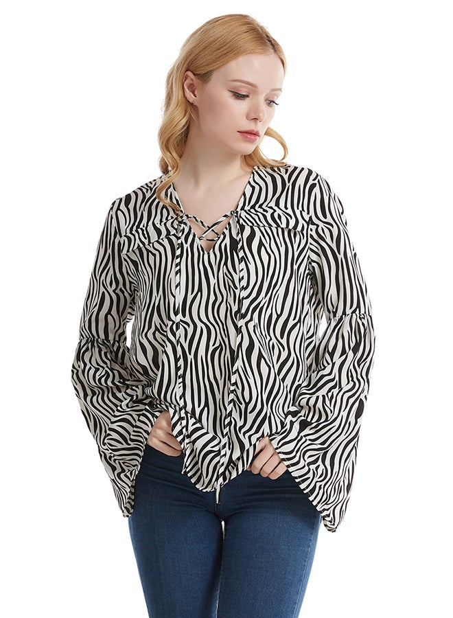 Hanyimidoo - Long Slevee Printed Top Black - Image 1