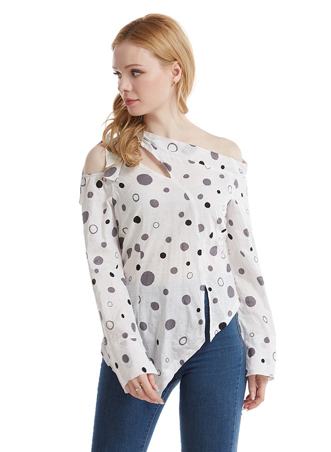 Hanyimidoo Long Slevee Printed Top White  - Image 1