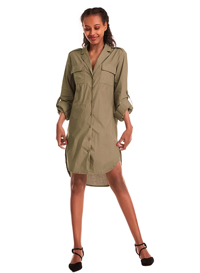 Hanyimidoo Loose Long Shirt Tunic Army Green - Image 1