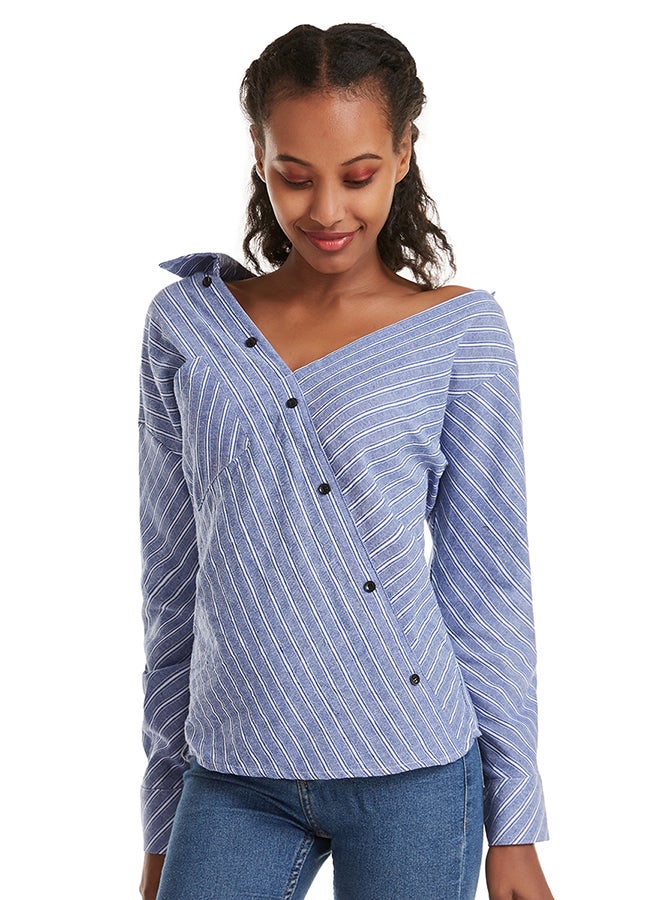 Hanyimidoo Striped Long Sleeves Top Blue - Image 1