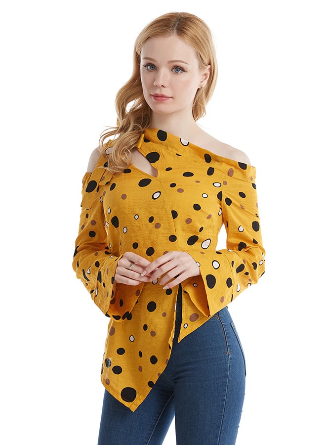 Hanyimidoo Pure Cotton Collar Ribbon Top Yellow  - Image 1