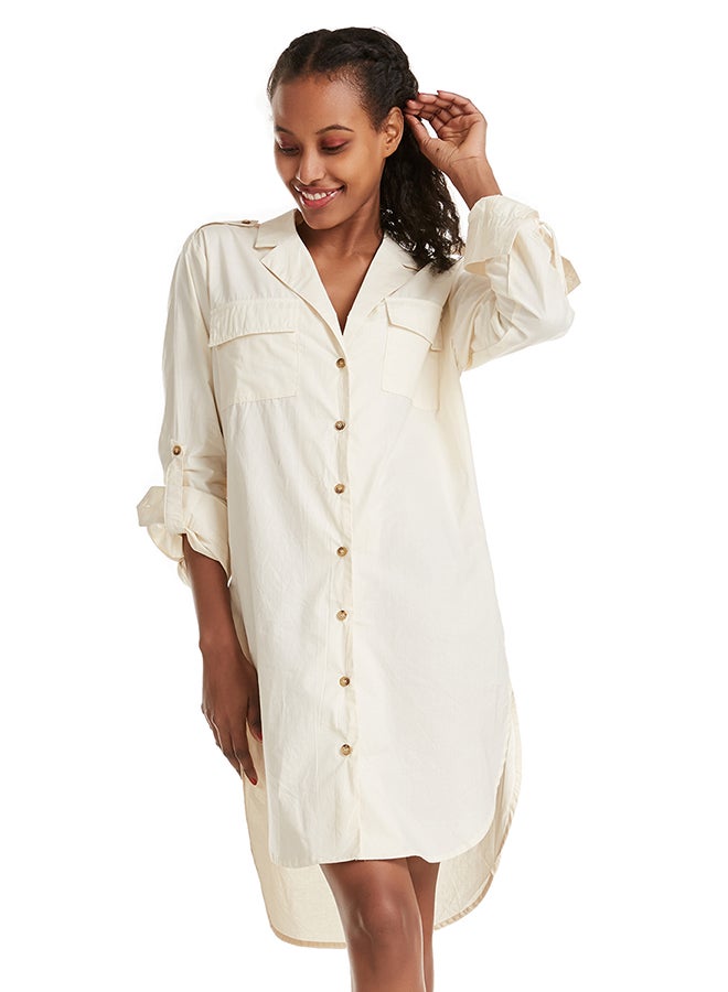 هانيميدو قميص بأزرار وكم طويل بيج - Image 1