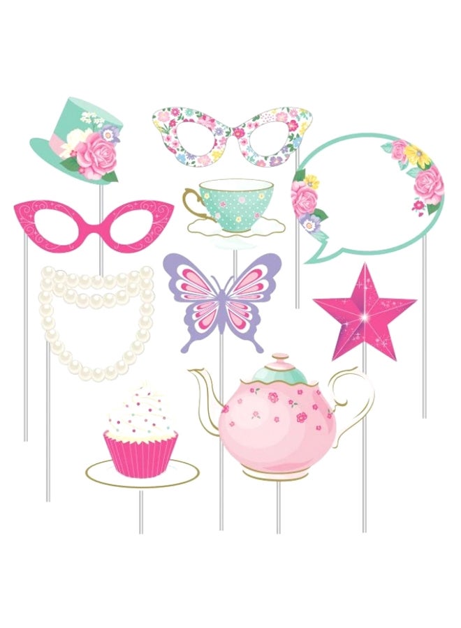 CREATIVE CONVERTING 10-Piece Floral Fairy Sparkle Printed Photo Booth Prop Set 10inch  - Image 1