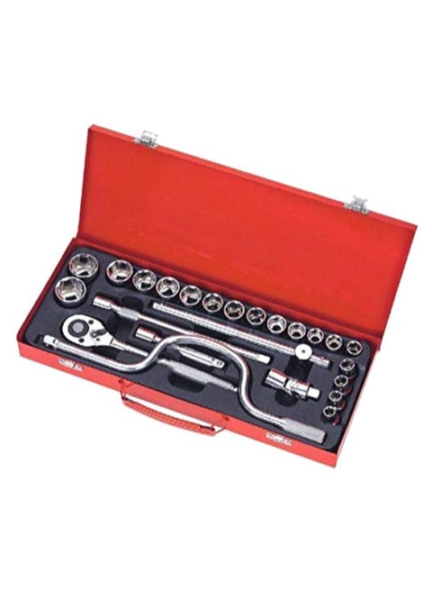 24-Piece Wrench And Socket Set With Tool Box Silver/Black/Red