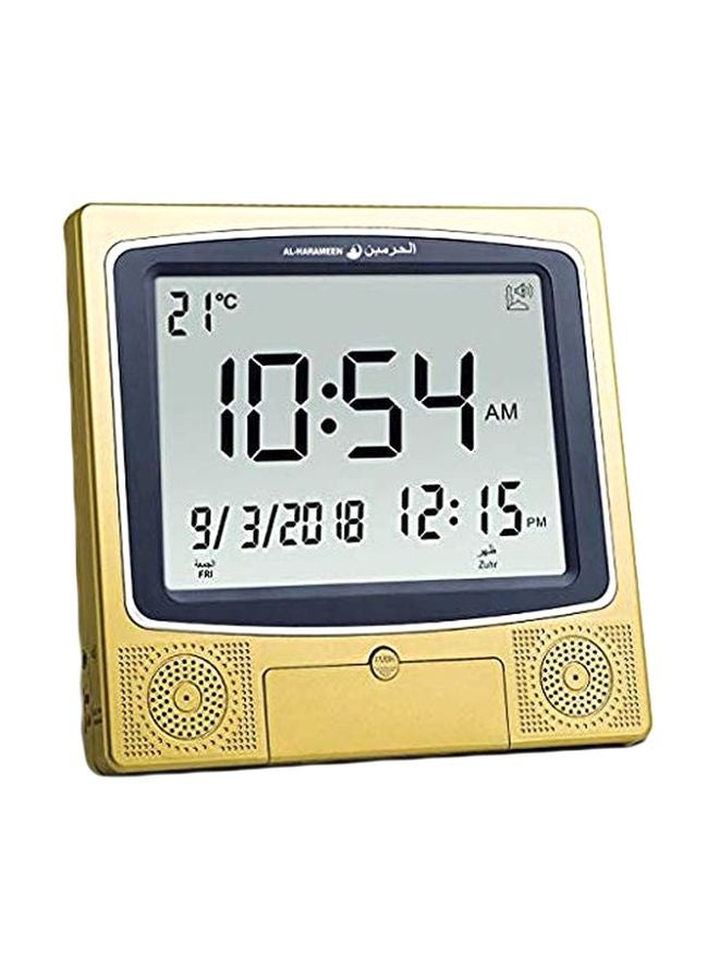 الحرمين ساعة أذان رقمية للمكتب ذهبي/ أسود 52x49x28سم