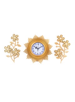 Home Concept Analog Modern Wall Clock With Two Plants Design Gold 65X28X4centimeter 