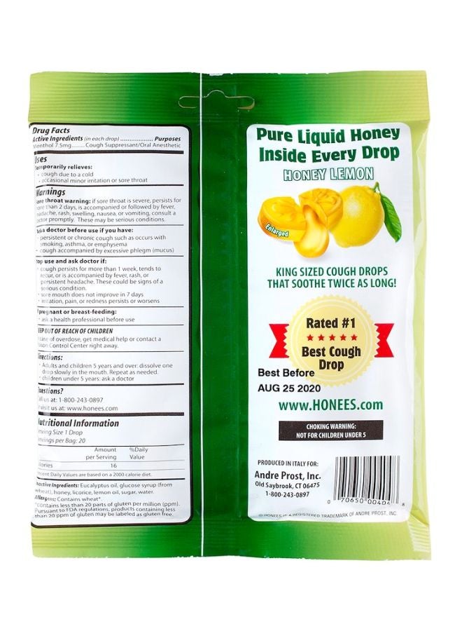 Honees Honey Lemon Cough Drops Herbal Supplement - 20 Cough Drops - Image 2