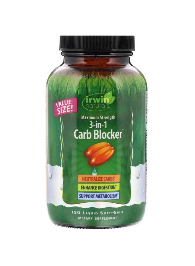 Irwin Naturals Maximum Strength 3-In-1 Carb Blocker - 150 Liquid Soft-Gels  - Image 1