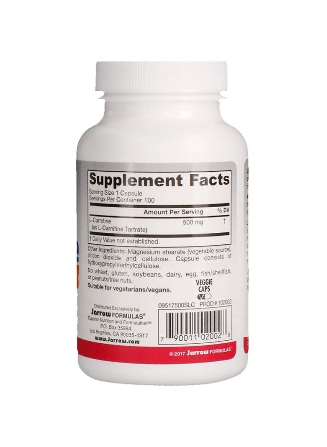 jarrow formulas L-Carnitine 500 mg Dietary Supplement - 100 Veggie Caps - Image 2