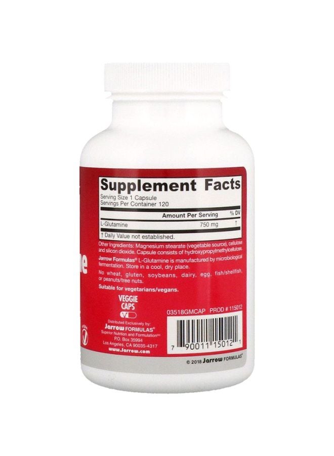 jarrow formulas L-Glutamine 750 mg Dietary Supplement - 120 Veggie Caps - Image 2
