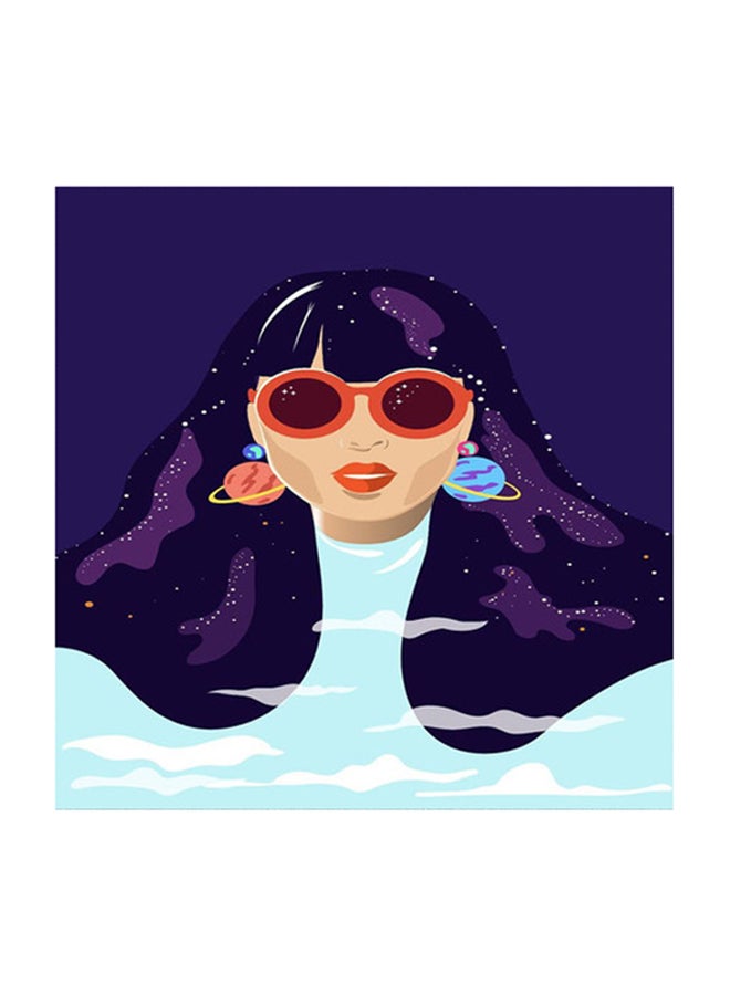 Girl With Planetary Earrings Mdf Wall Art Multicolour 30x30cm