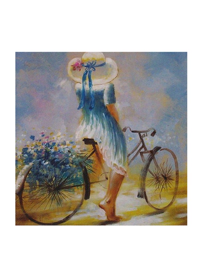 لوحة فنية من خشب MDF لصورة فتاة على دراجة متعدد الألوان 30x30سم
