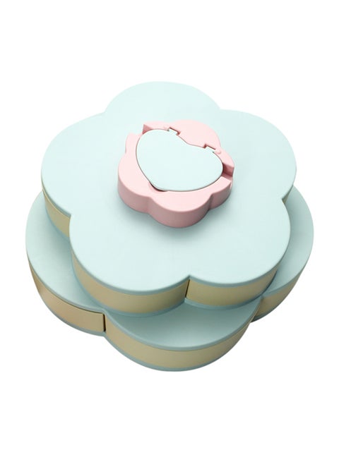 Double-Layer Petal-Shape Rotating Snack Tray Blue 27x17.5x27cm