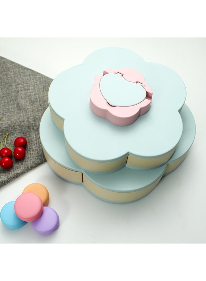 Generic - Double-Layer Petal-Shape Rotating Snack Tray Blue 27x17.5x27cm - Image 1