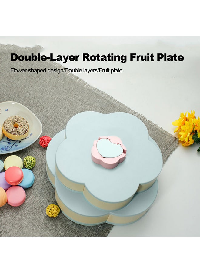 Generic - Double-Layer Petal-Shape Rotating Snack Tray Blue 27x17.5x27cm - Image 1